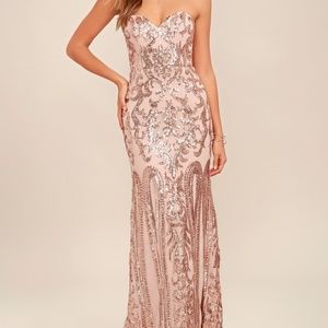 Lulu's | Rebecca Rose Gold Strapless Sequin Maxi Dress